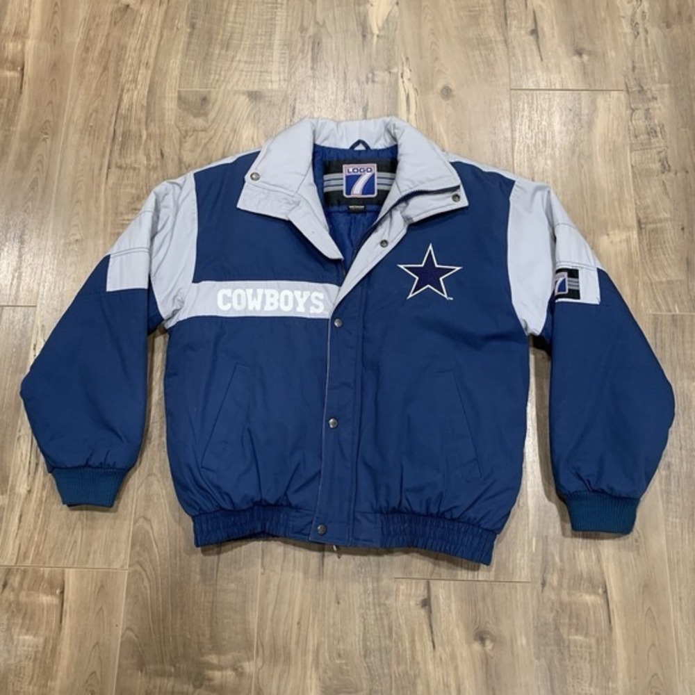 Vintage Dallas Cowboys NFL Logo 7 Puffer Coat Jacket Men's M Blue Gray‎ 90s
